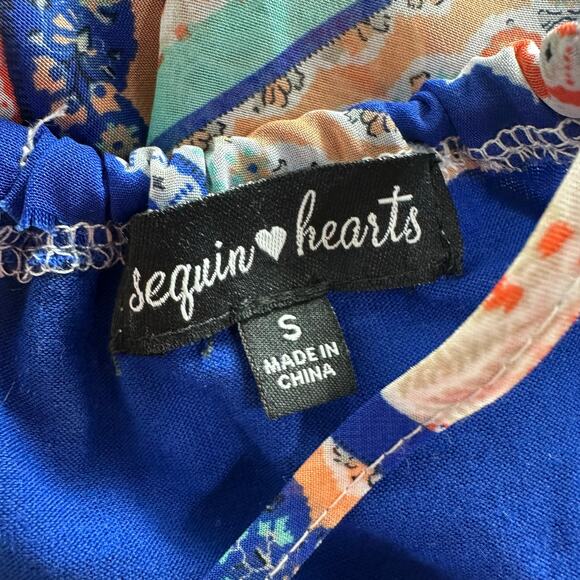 Sequin Hearts Scarf Dress Halter Keyhole Bohemian Sheer Lined Side Slit Small - Picture 7 of 9